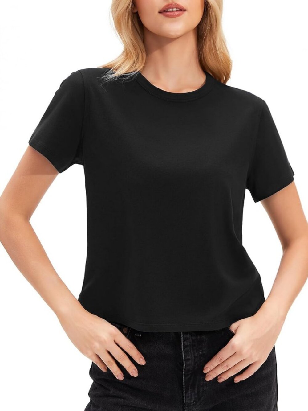 Cotton Blend Boxy Cropped T-Shirts for Women | Lightweight, Relaxed Fit